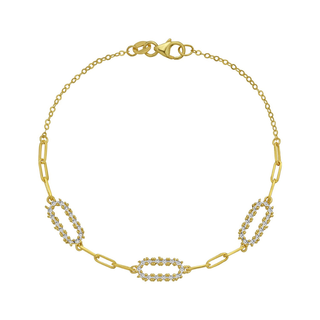 14K yellow gold paperclip bracelet adorned with sparkling diamonds, showcasing a modern chain link design.