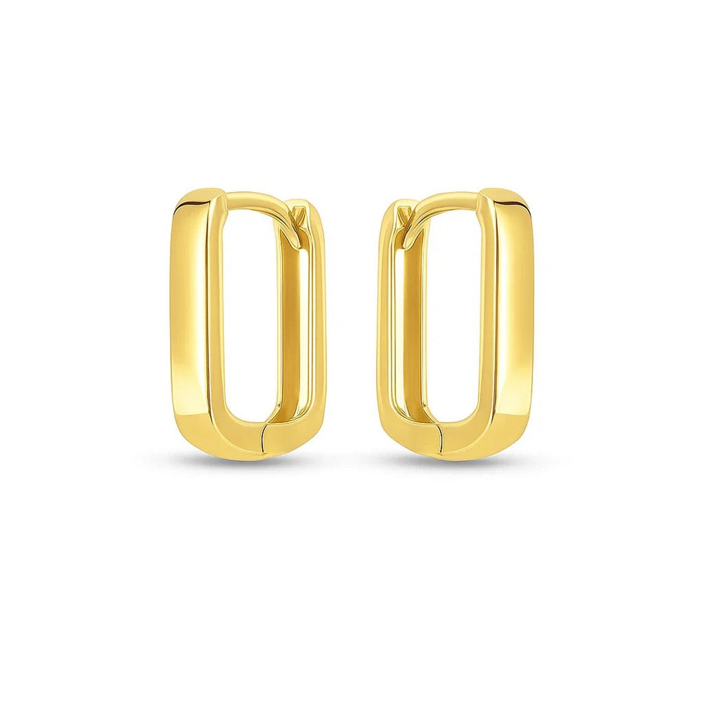 14k yellow gold small square huggie earrings with a sleek modern design, perfect for everyday elegance.