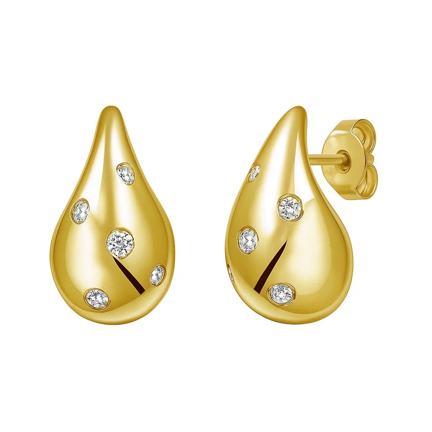 14k yellow gold polished drop earrings adorned with sparkling diamonds, showcasing a modern and elegant design.