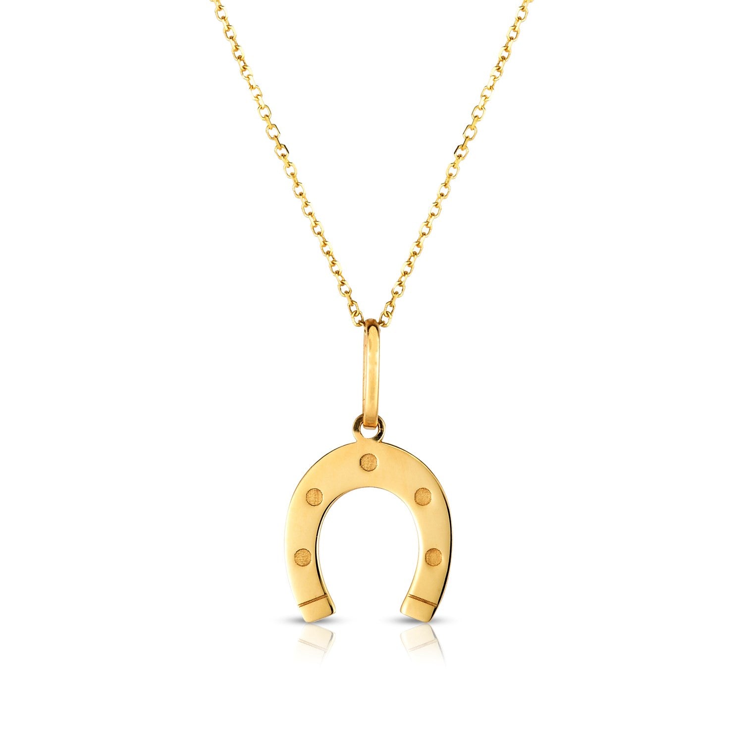 14k yellow gold modern horseshoe necklace with a delicate chain, embodying elegance and contemporary design.