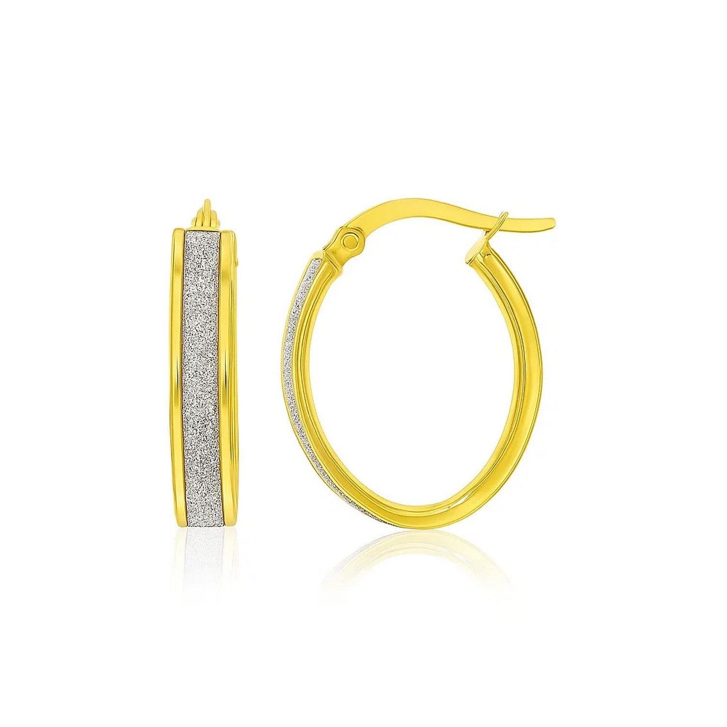 14k two-tone gold polished hoop earrings with a modern oval design, perfect for elegant occasions.