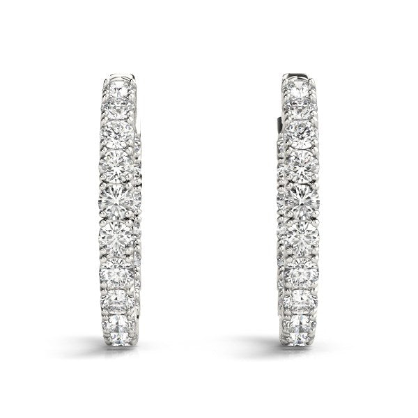 14k white gold polished hoop earrings featuring round diamonds in a modern prong setting, 3 1/2 cttw elegance.