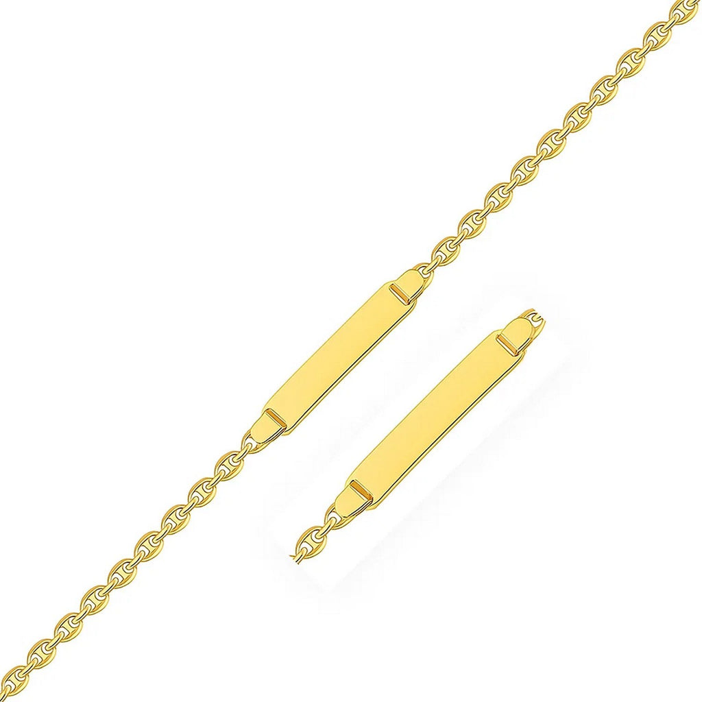 14k yellow gold puffed mariner link children's ID bracelet with modern design and secure clasp for stylish elegance.
