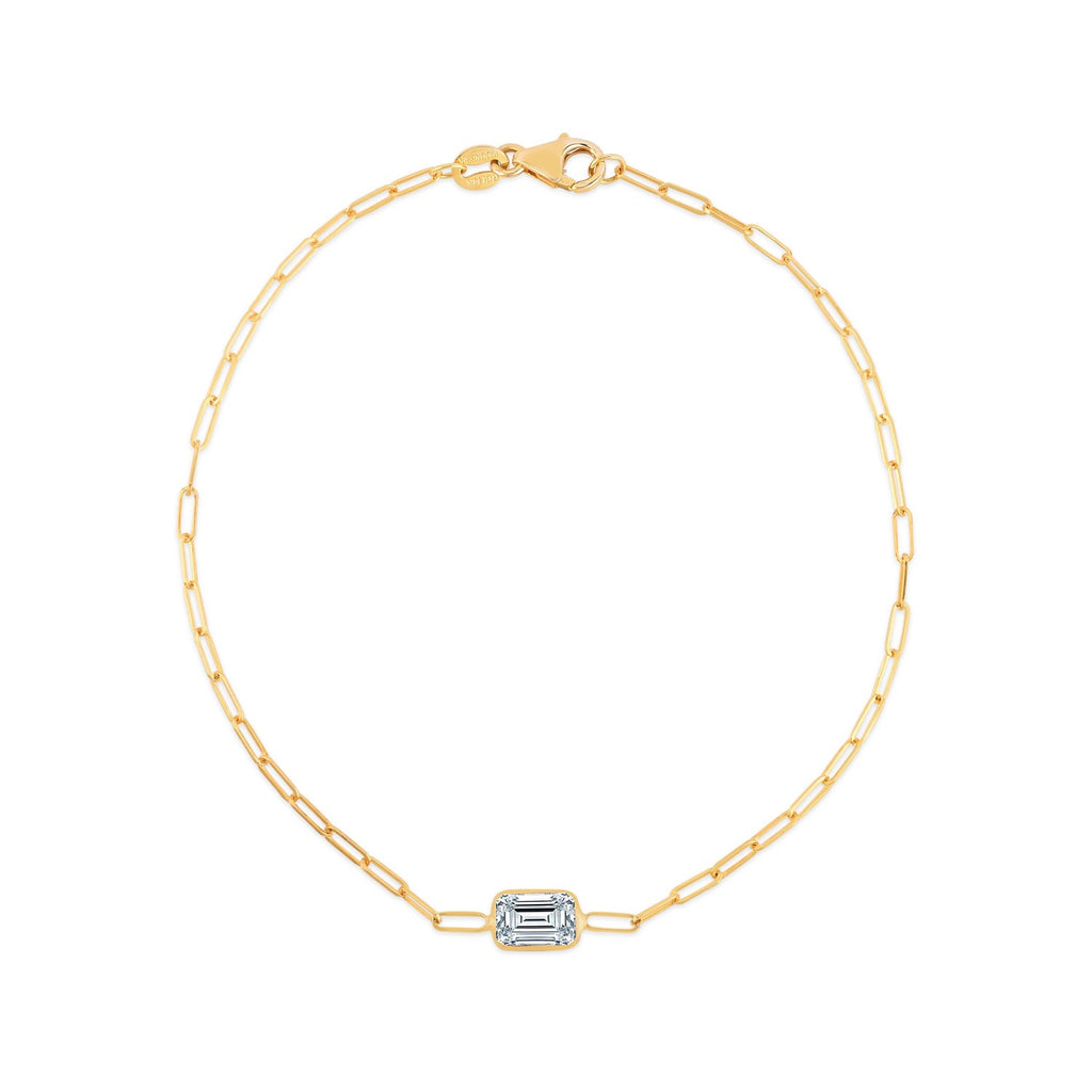 14K yellow gold paperclip bracelet featuring elegant white topaz accents in a modern chain design.