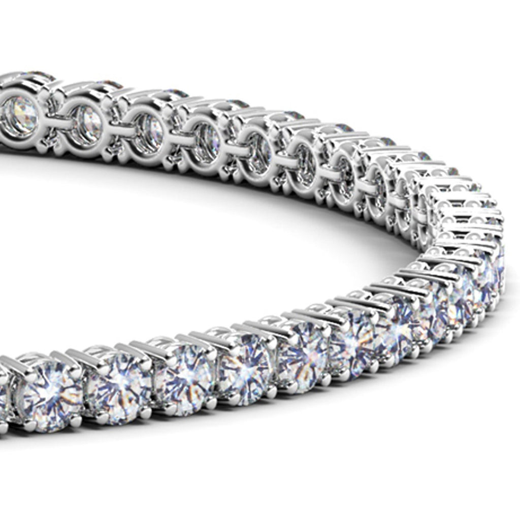 Lab grown diamond tennis bracelet in 14k white gold, featuring prong setting and modern design, showcasing 7 cctw brilliance.