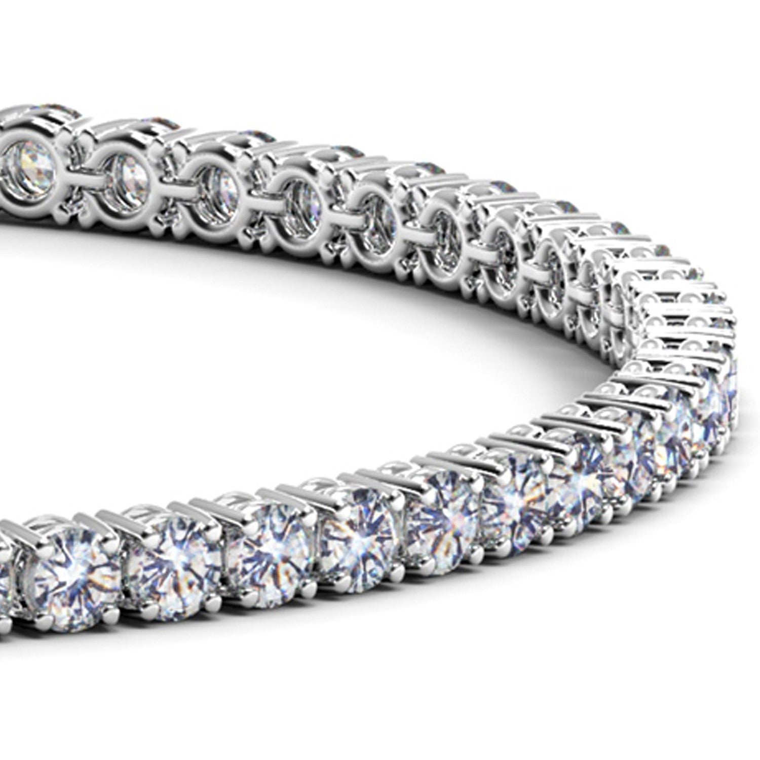 Lab grown diamond tennis bracelet in 14k white gold, featuring prong setting and modern design, showcasing 7 cctw brilliance.
