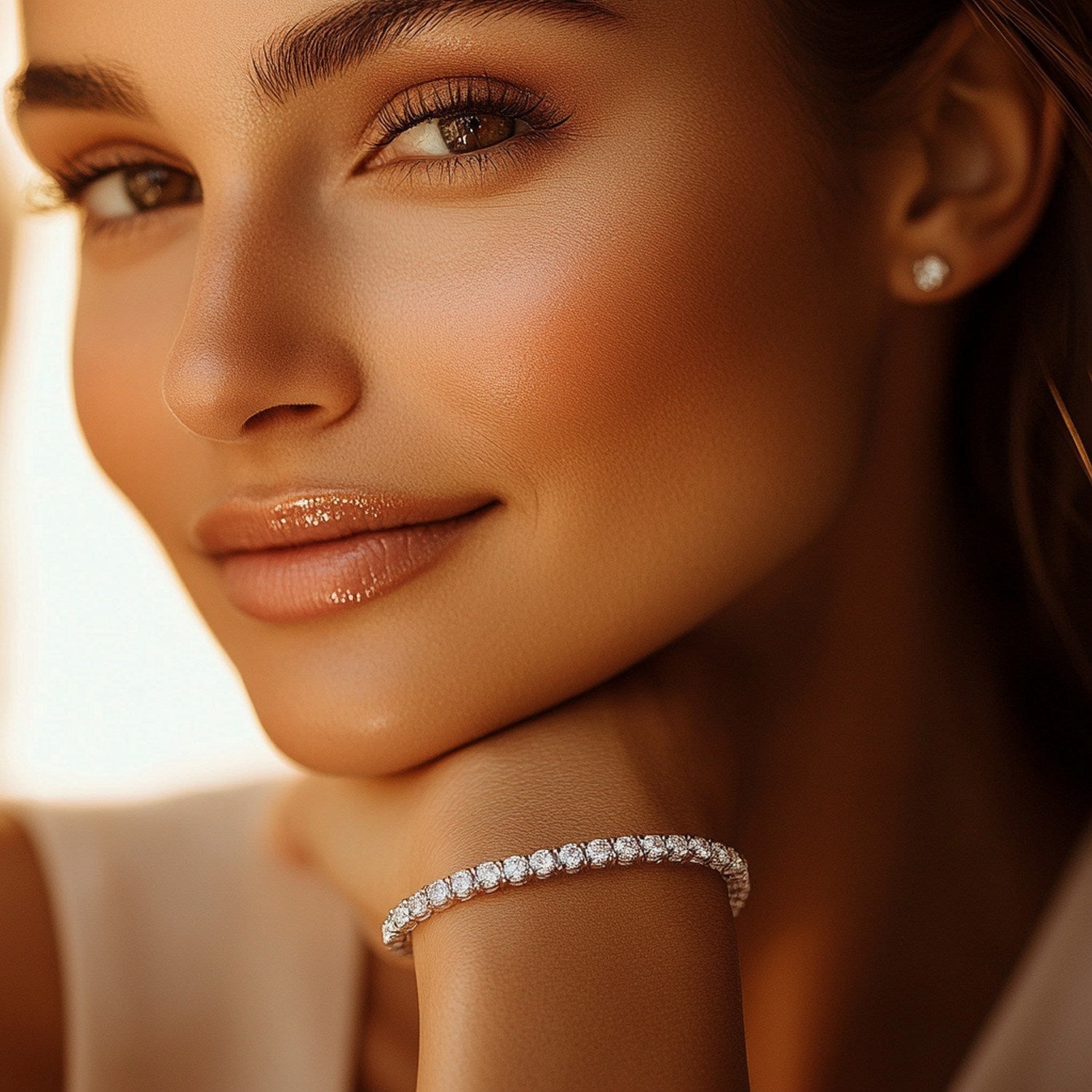 Lab grown diamond tennis bracelet in 14k white gold, featuring prong setting and modern design, 7 cctw F/G VS2/SI1.