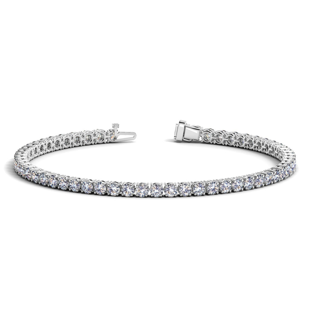 Lab grown diamond tennis bracelet in 14k white gold, featuring prong setting and modern design, 5 cctw F/G VS2/SI1.