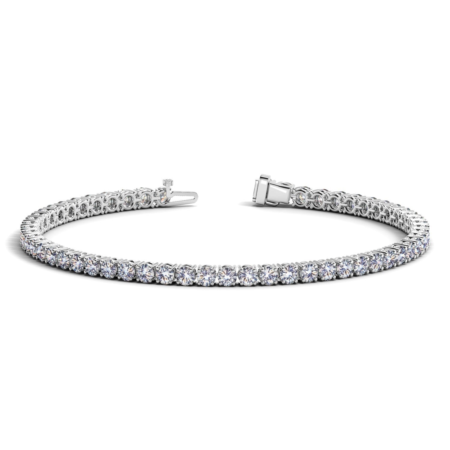 Lab grown diamond tennis bracelet in 14k white gold, featuring prong setting and modern design, 5 cctw F/G VS2/SI1.