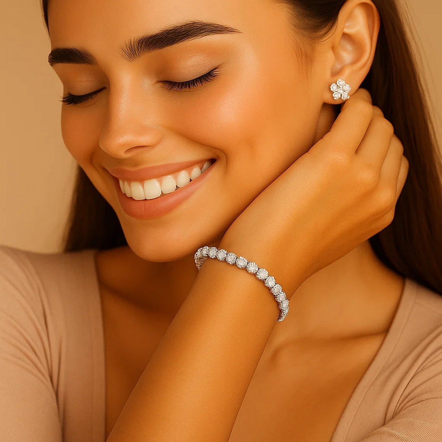 Lab grown diamond tennis bracelet in 14k white gold, featuring prong setting and modern design, 5 cctw F/G VS2/SI1.