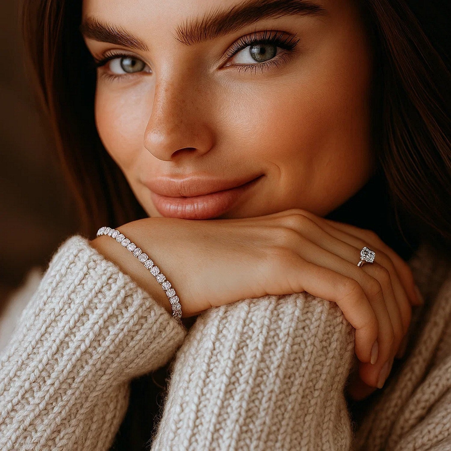 Lab grown diamond tennis bracelet in 14k white gold, featuring prong setting and modern design, 5 cctw F/G VS2/SI1.