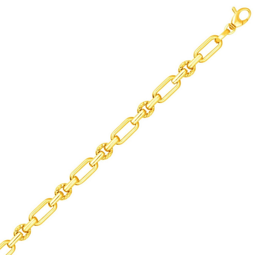 14k yellow gold polished and textured link bracelet, modern design, 6.30 mm width, perfect for luxury jewelry lovers.