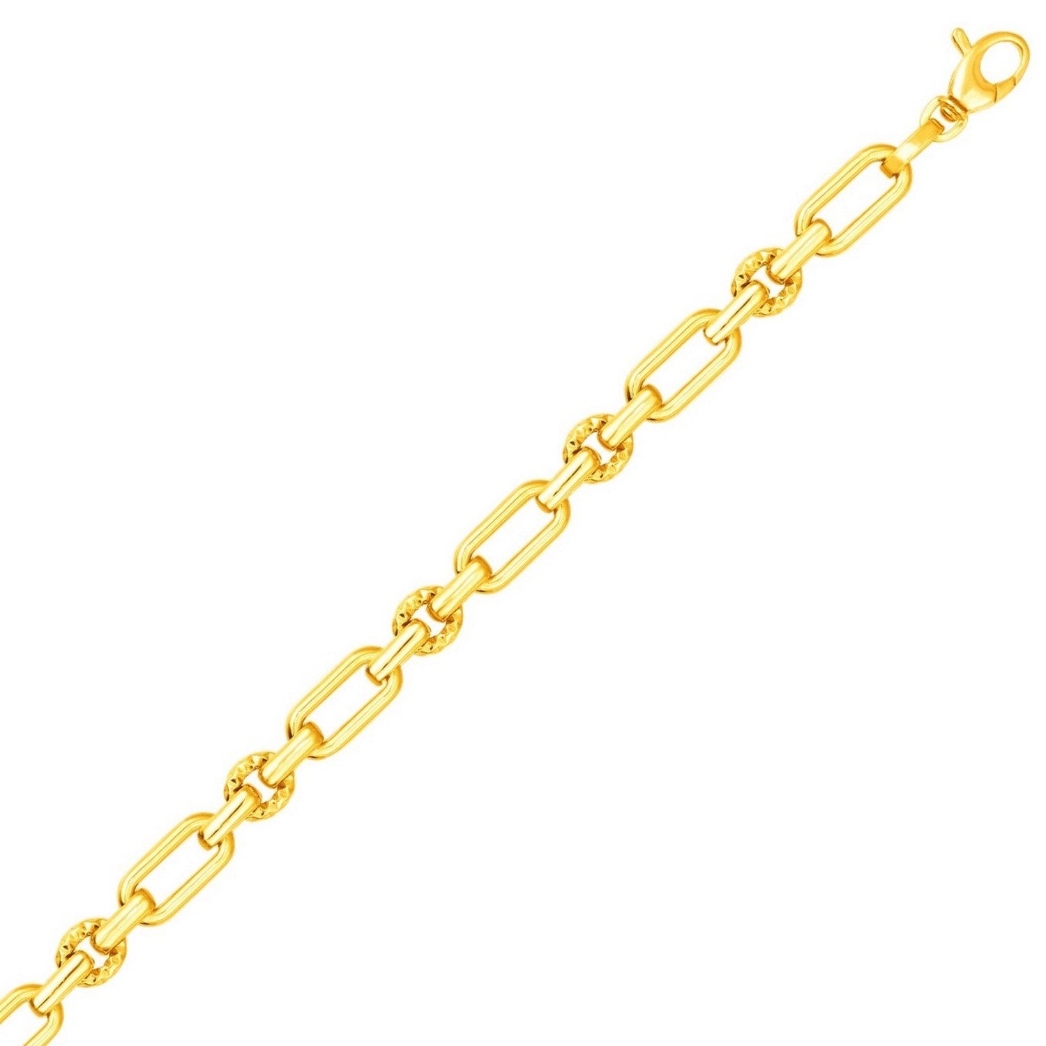 14k yellow gold polished and textured link bracelet, modern design, 6.30 mm width, perfect for luxury jewelry lovers.