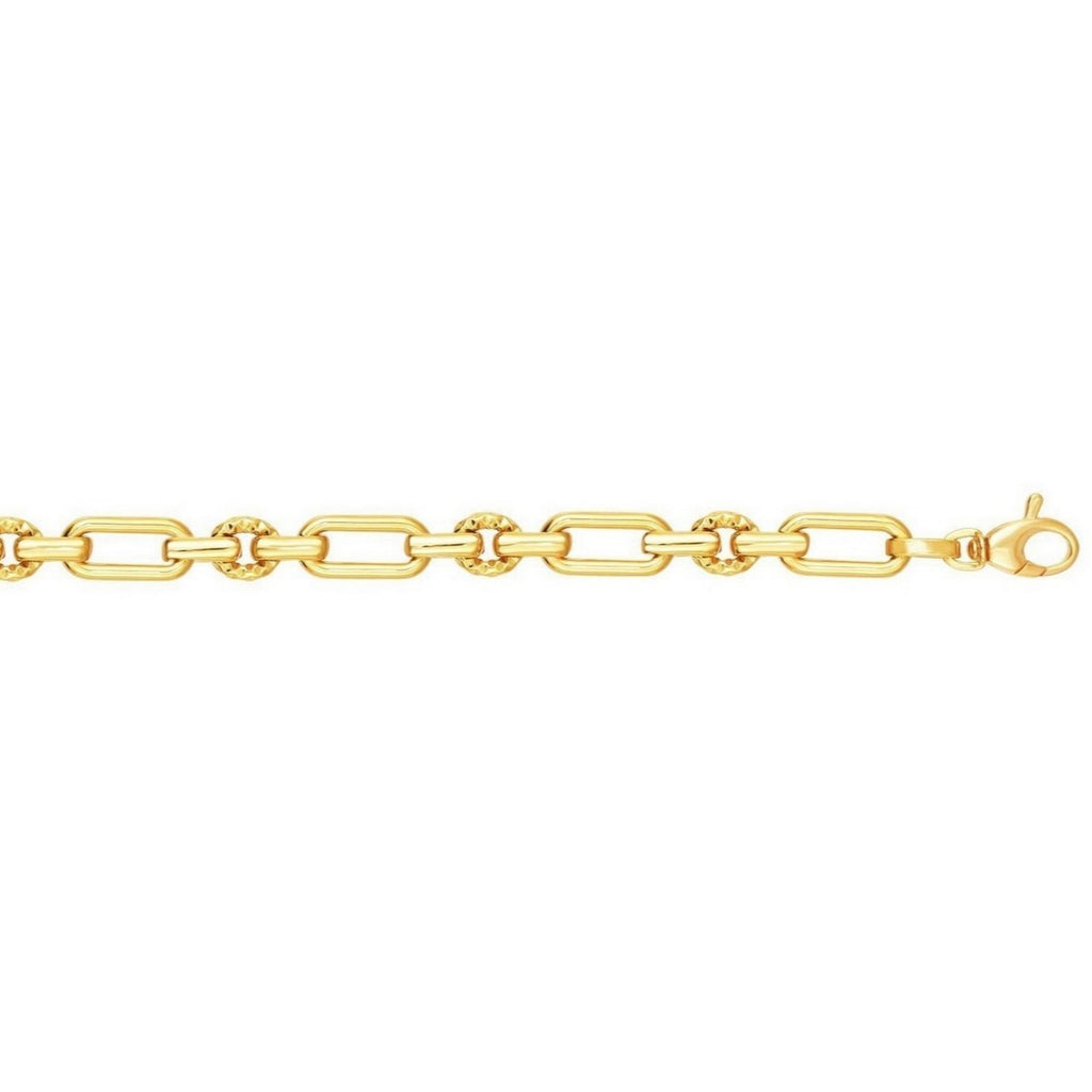 14k yellow gold polished and textured link bracelet, modern design with elegant shine, perfect for luxury styling.