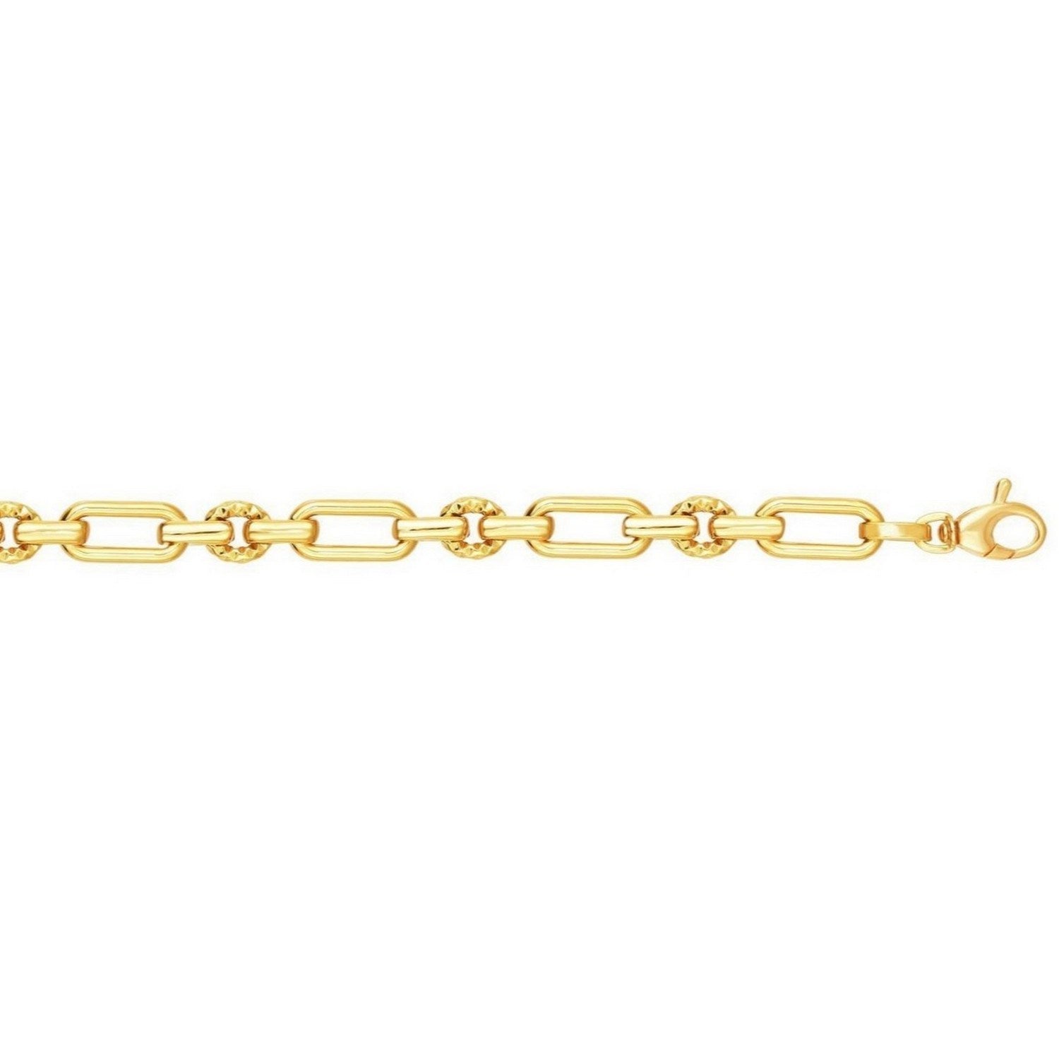 14k yellow gold polished and textured link bracelet, modern design with elegant shine, perfect for luxury styling.