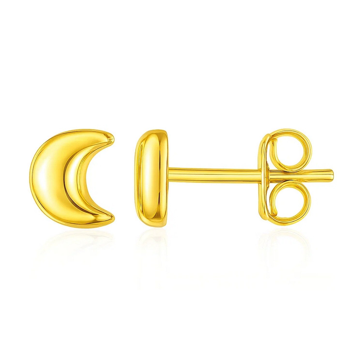 14k yellow gold minimalist moon post earrings, embodying luxury with a sleek, elegant design.