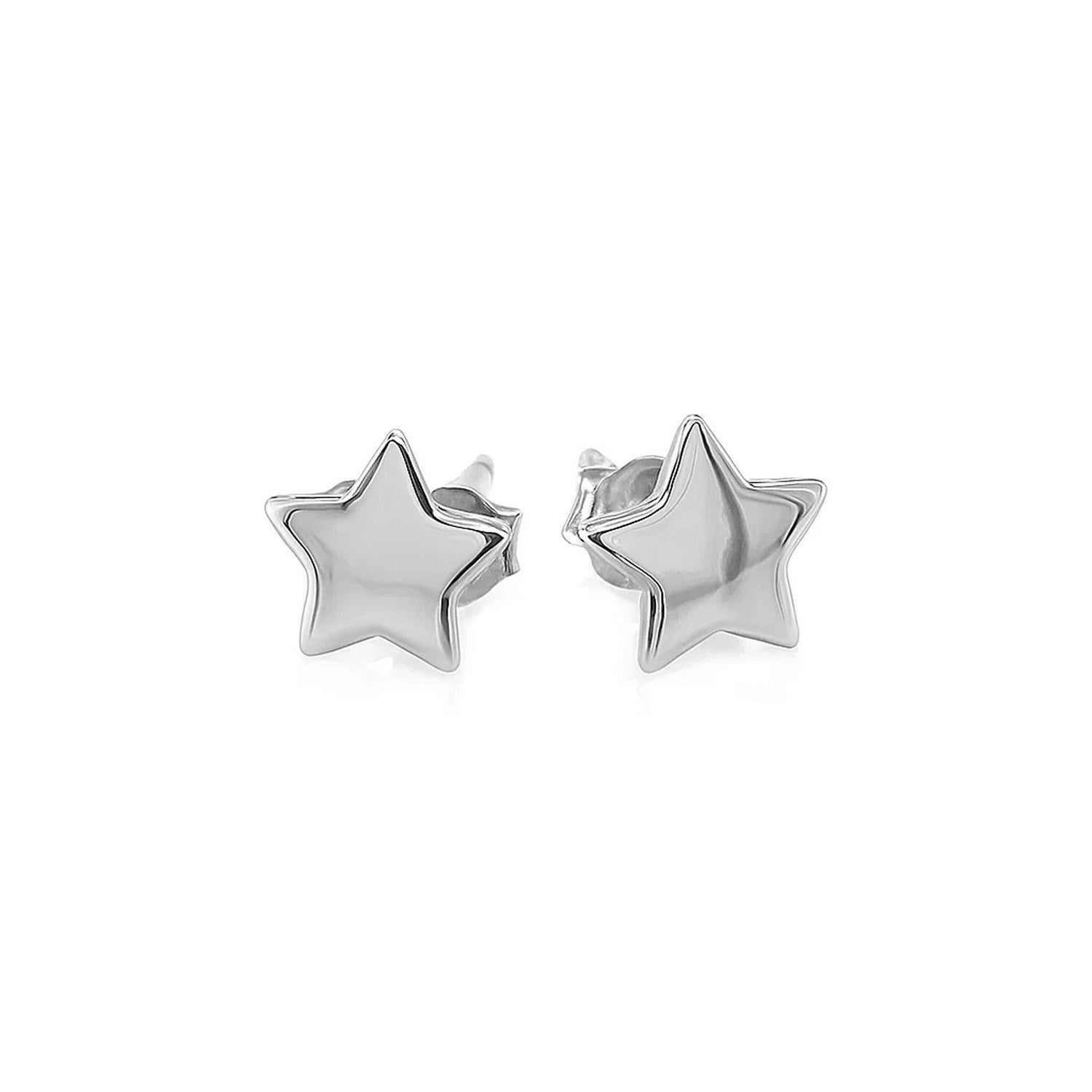 14k white gold modern star post earrings, 6.5mm, exuding luxury with sleek design and timeless elegance.