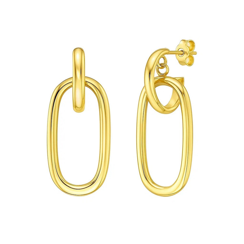 14k yellow gold polished oval linked hoop earrings with a modern design, perfect for elegant occasions.