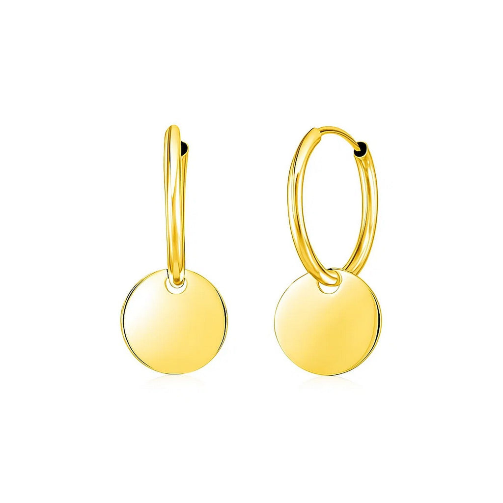 14k yellow gold polished hoop drop earrings with a modern design, perfect for elegant occasions and everyday luxury.