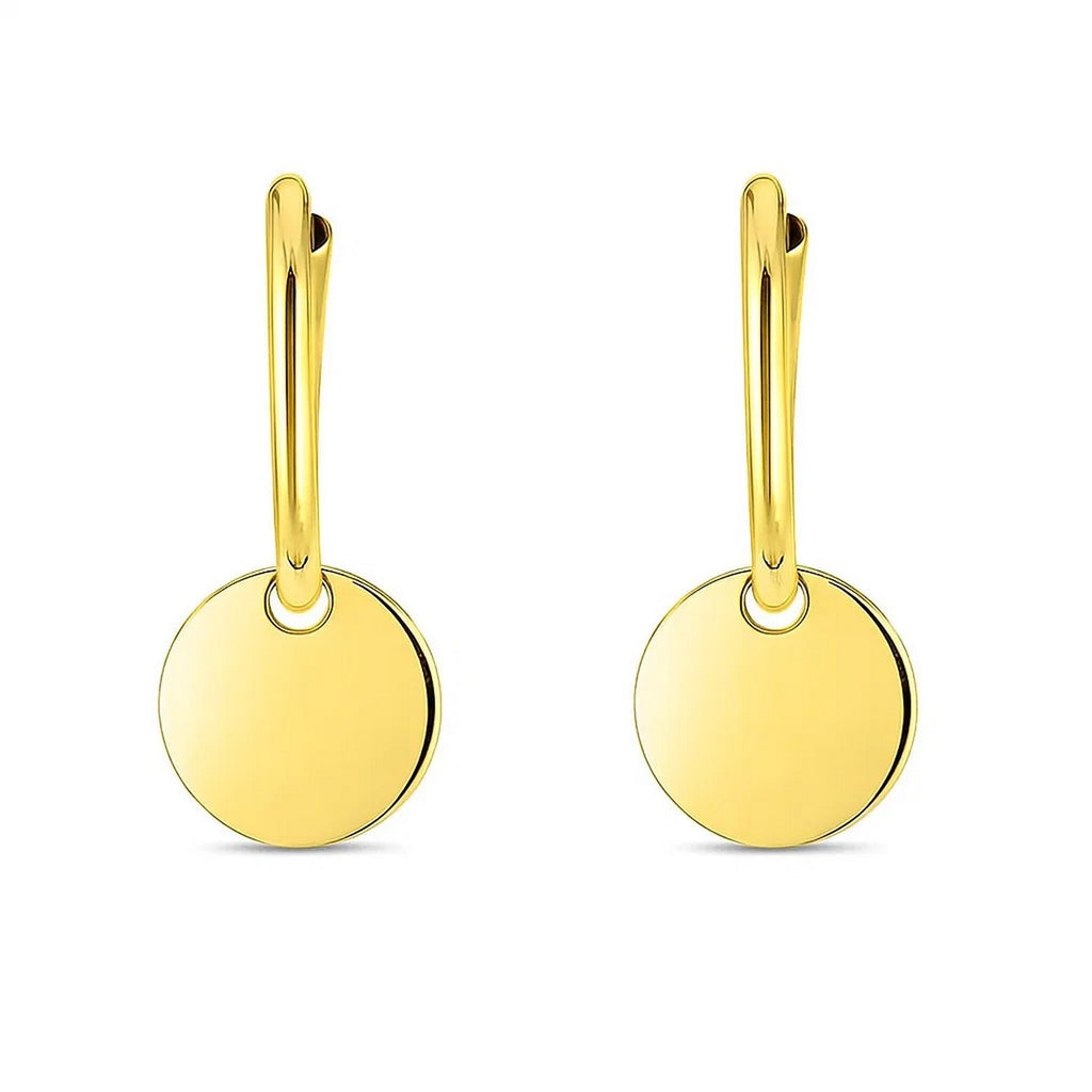 14k yellow gold polished hoop drop earrings with a sleek modern design, perfect for elegant occasions.