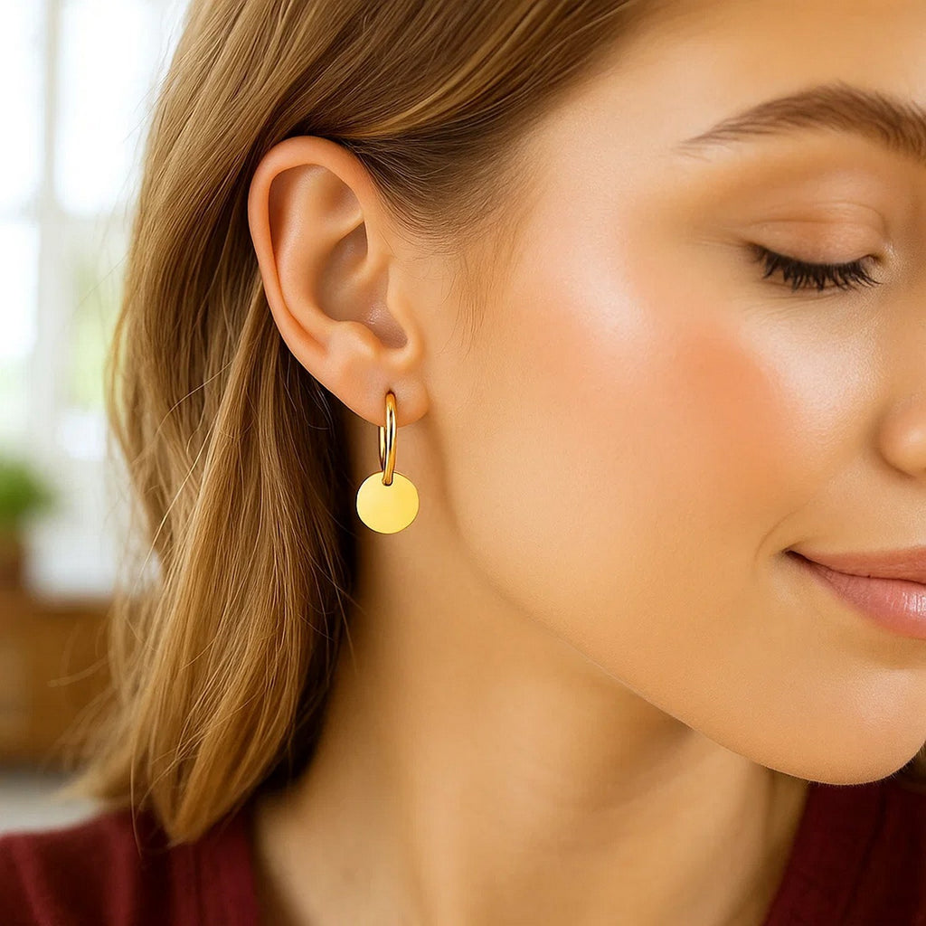 14k yellow gold polished hoop drop earrings with modern design, perfect for elegant occasions and everyday luxury.
