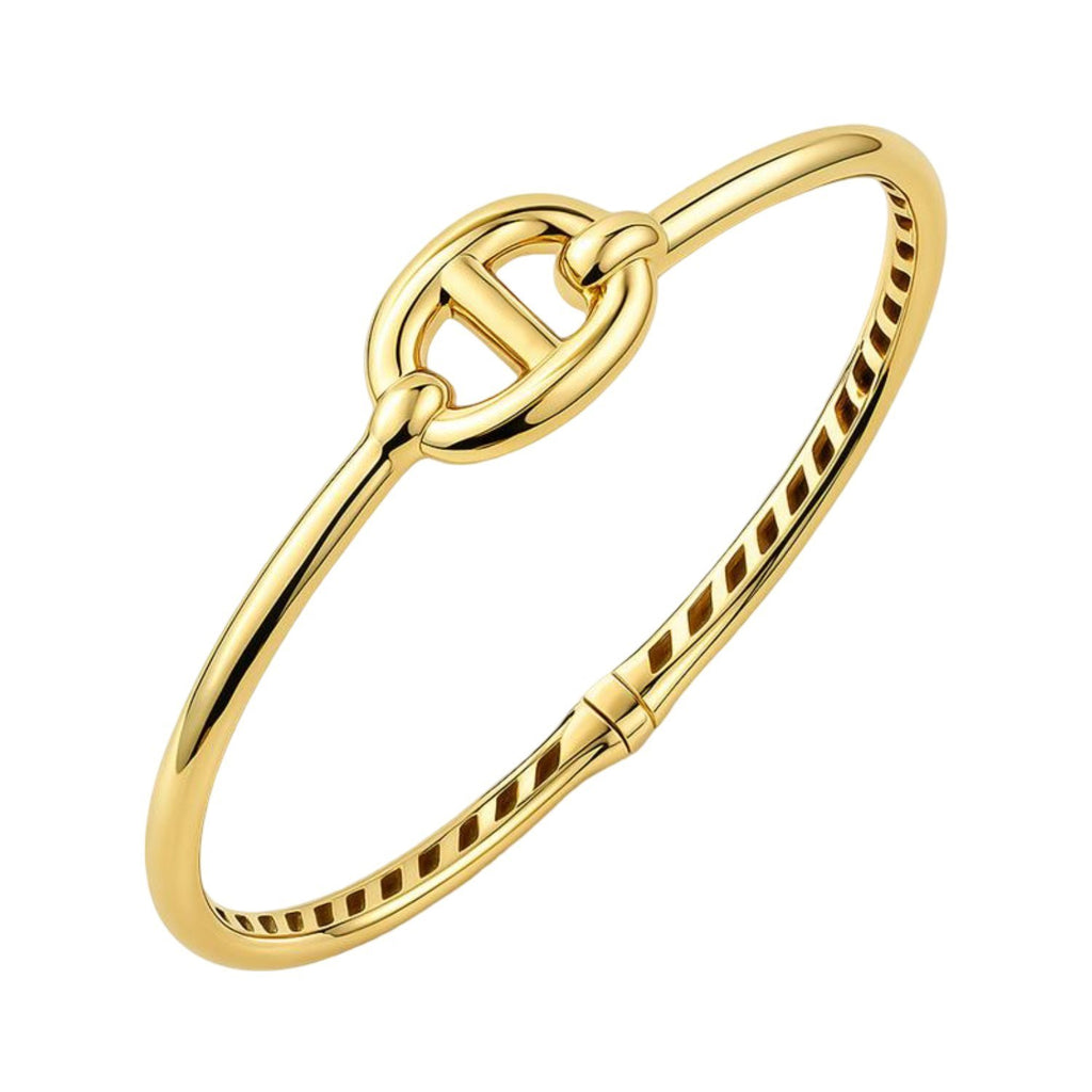 14k yellow gold single mariner link bangle with contemporary design, perfect for elegant layering or standalone wear.