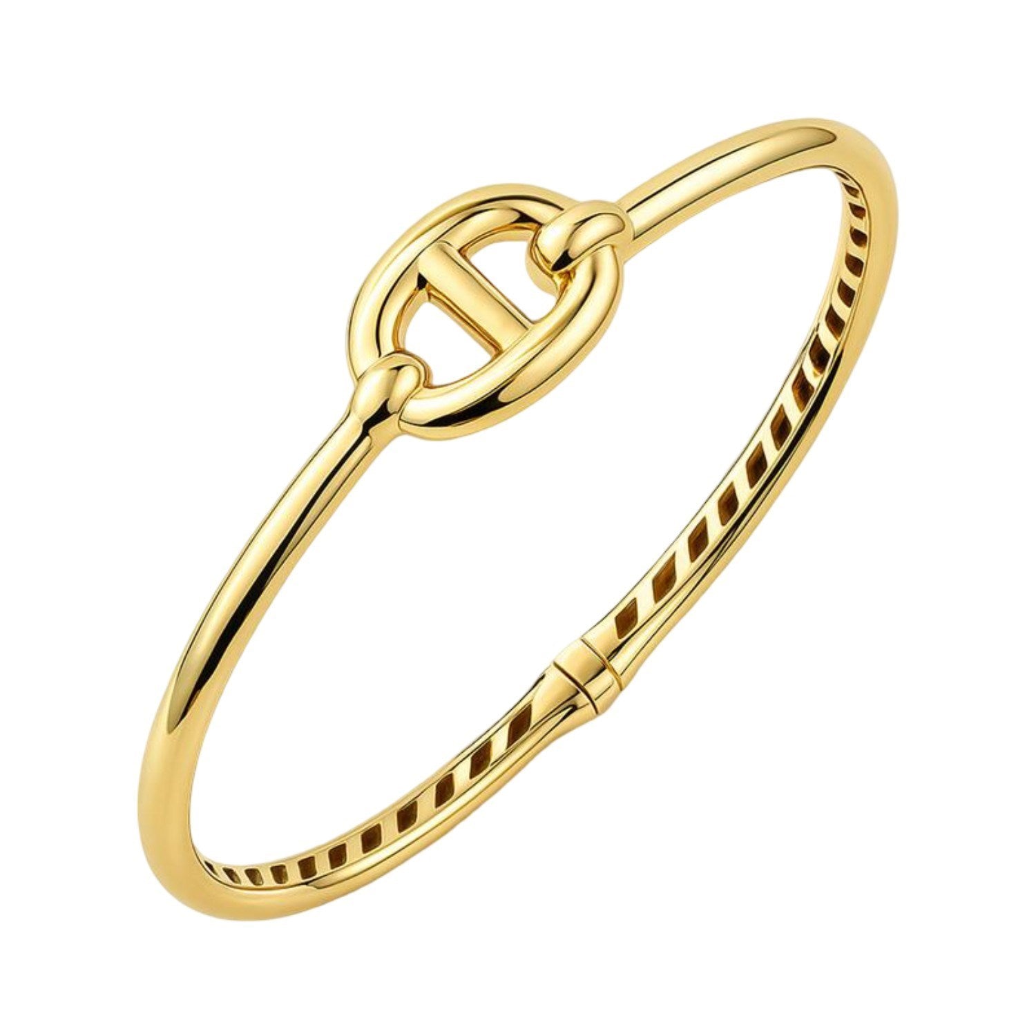 14k yellow gold single mariner link bangle with contemporary design, perfect for elegant layering or standalone wear.