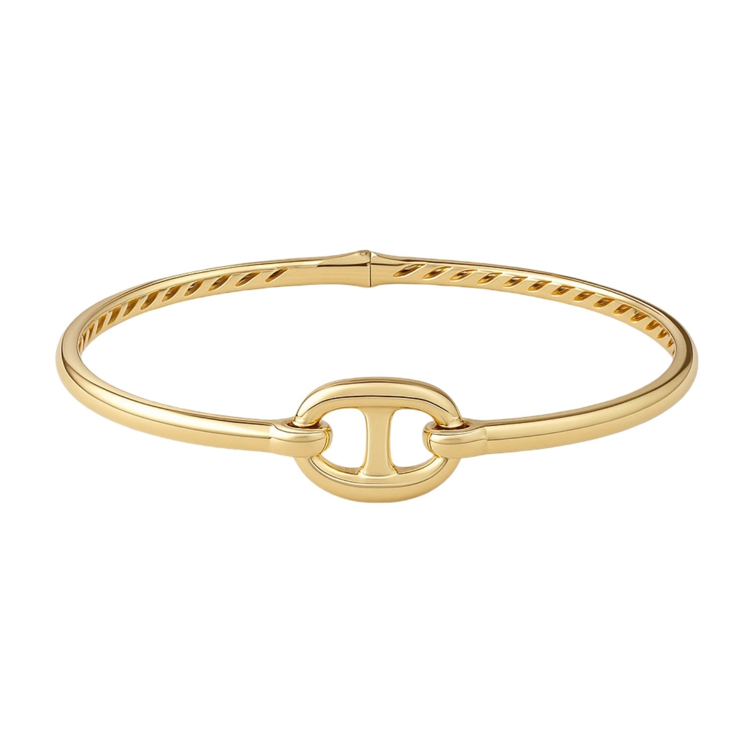Contemporary 14K yellow gold single mariner link bangle, showcasing elegance and refined craftsmanship.