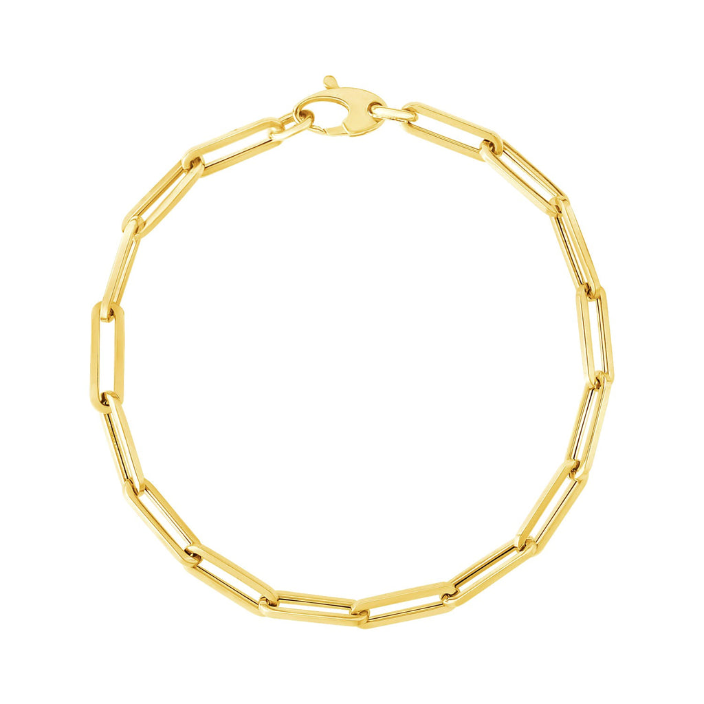 14k yellow gold bold paperclip chain bracelet with modern design, featuring sleek round links for a luxurious look.