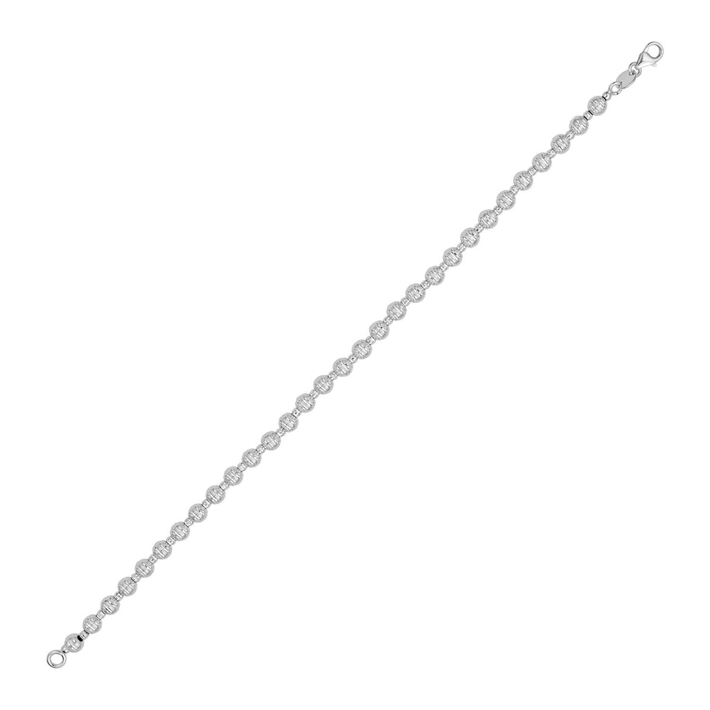 14k white gold disco diamond cut bead bracelet, modern luxury design with shimmering diamond accents, 4.00 mm width.