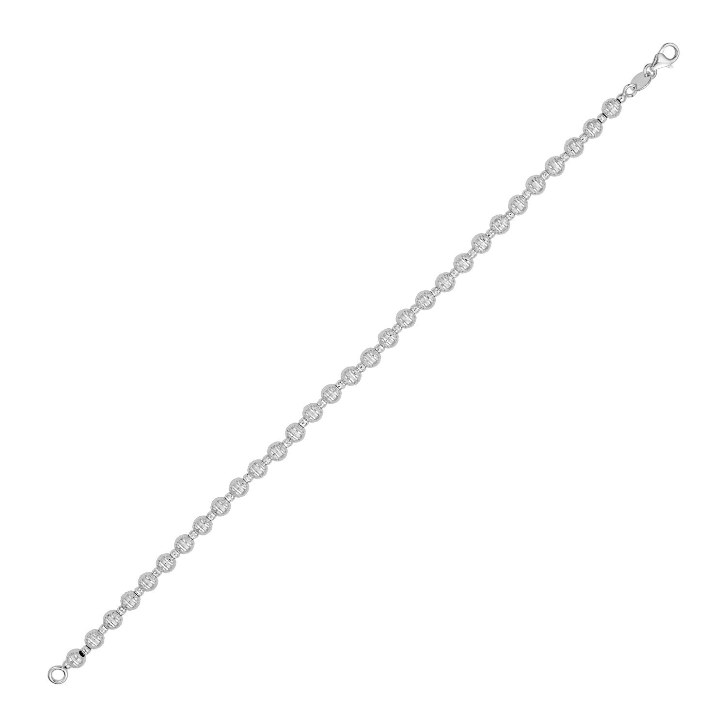 14k white gold disco diamond cut bead bracelet, modern luxury design with shimmering diamond accents, 4.00 mm width.