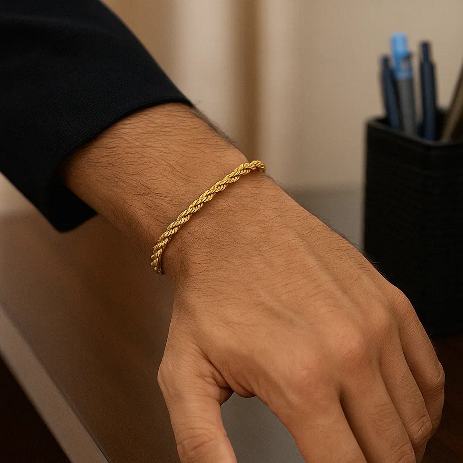 Minimalist 10k yellow gold Lite Rope Chain Bracelet, 4.00 mm, showcasing elegant chain design and luxurious finish.
