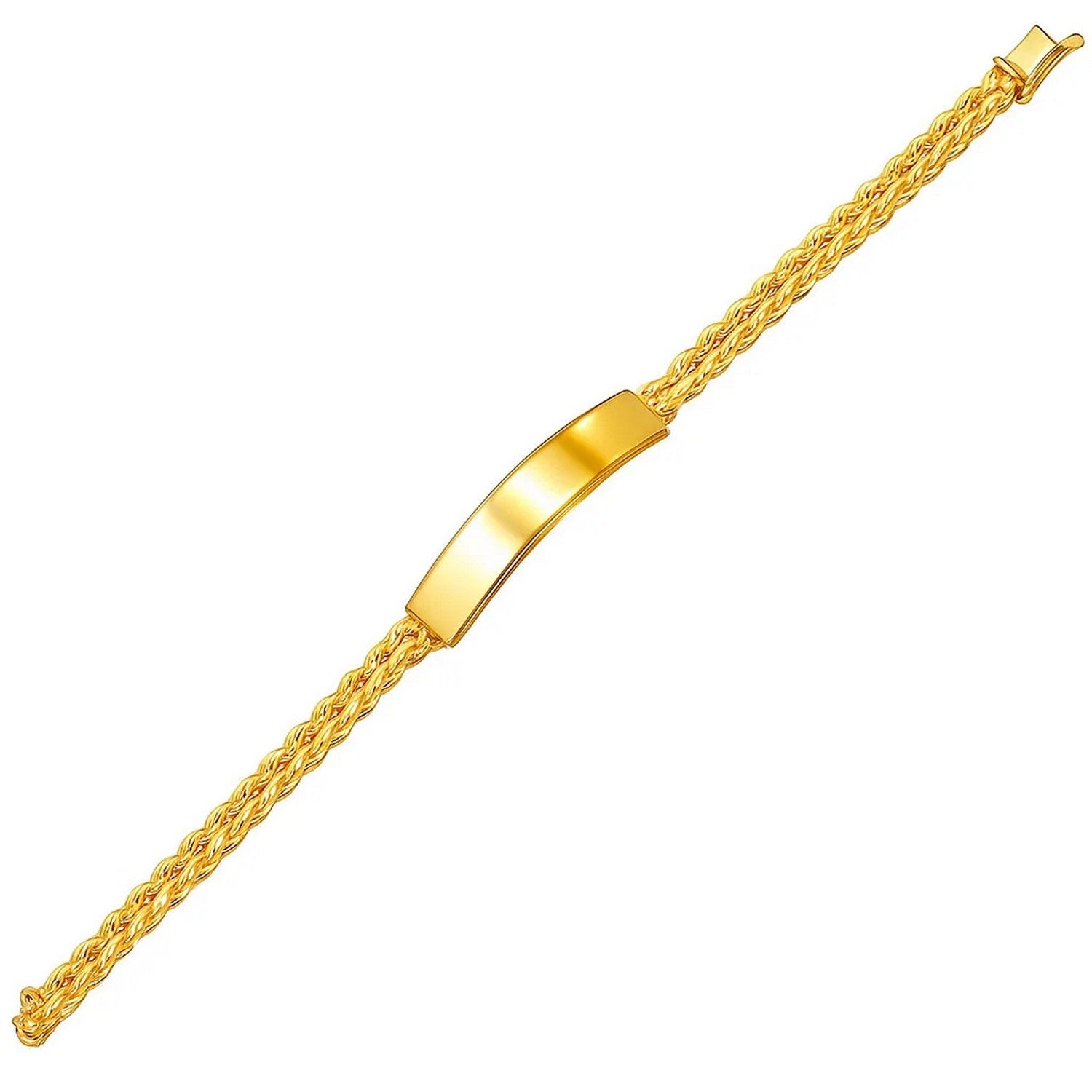 14k yellow gold minimalist ID bracelet featuring a double rope chain design, perfect for elegant everyday wear.