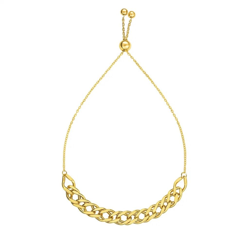 Adjustable 14k yellow gold chain bracelet featuring a modern design with elegant round links.
