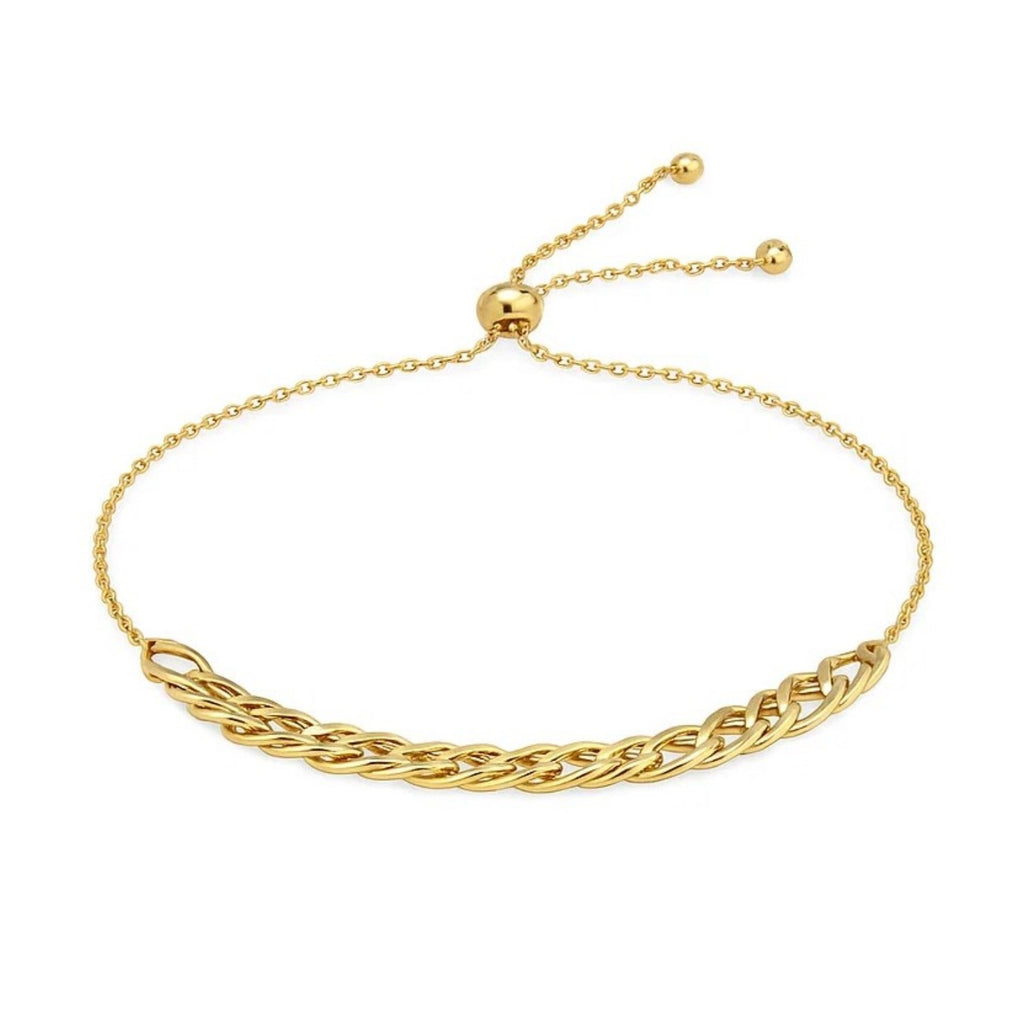 Adjustable 14k yellow gold chain bracelet, modern design with elegant round links, perfect for layering or solo wear.