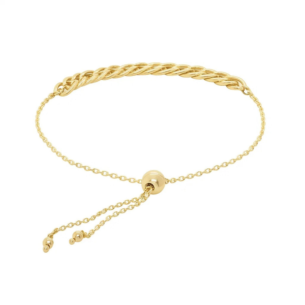 Adjustable 14k yellow gold chain bracelet featuring a modern design with elegant round links, perfect for layering.