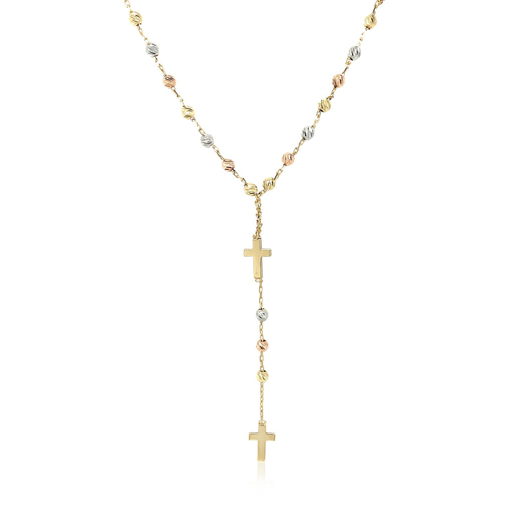14k tri-color gold rosary chain necklace featuring modern design and elegant links for a luxurious touch.