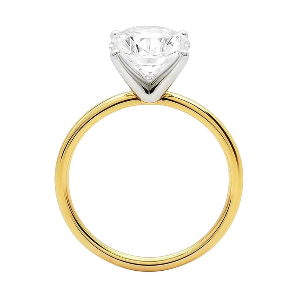 5 carat oval lab-grown diamond solitaire ring in 14k yellow gold with elegant prong setting, showcasing contemporary design.