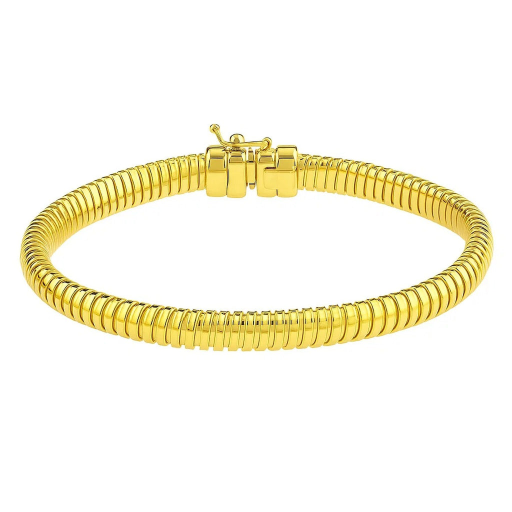 Contemporary Tubogas bracelet in 14k yellow gold, featuring elegant round links for a luxurious finish.
