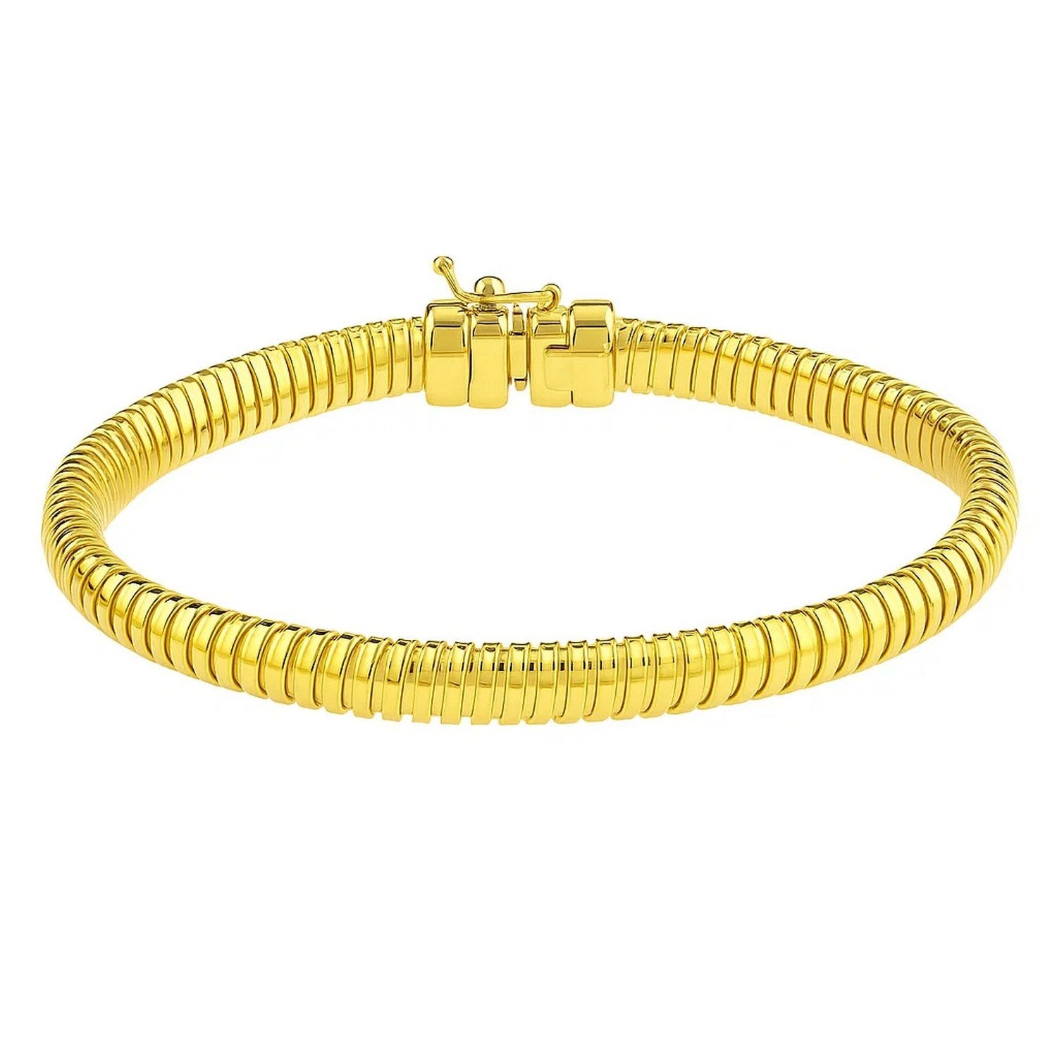 Contemporary Tubogas bracelet in 14k yellow gold, featuring elegant round links for a luxurious finish.