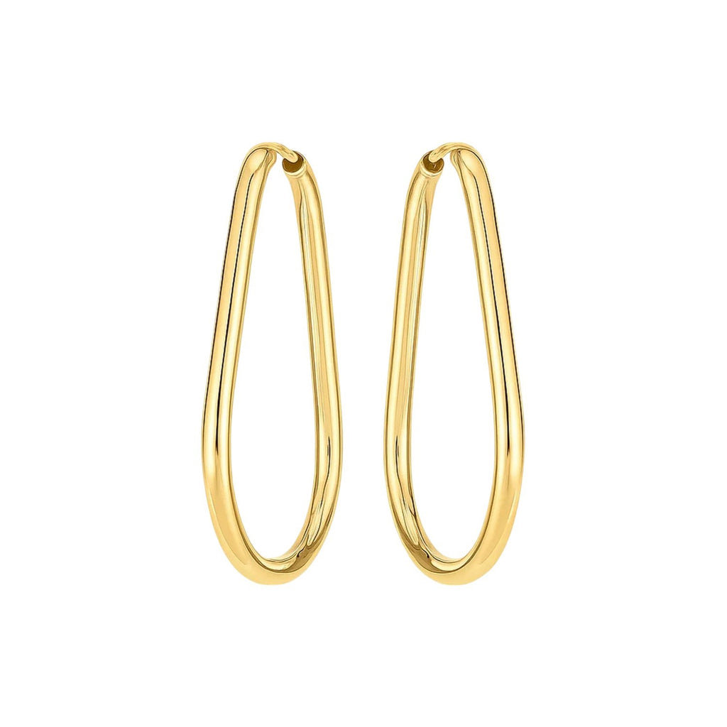 Elegant 14k yellow gold endless pear hoop earrings showcasing a timeless design and luxurious craftsmanship.