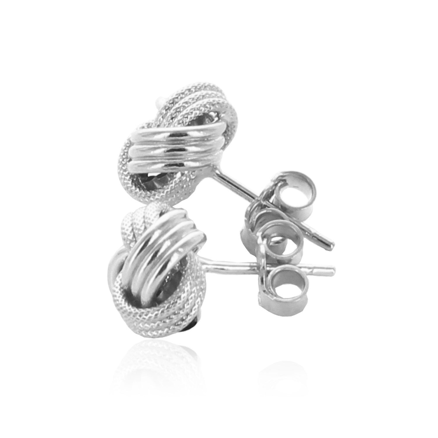 14k white gold polished love knot earrings featuring a contemporary design, perfect for elegant occasions.