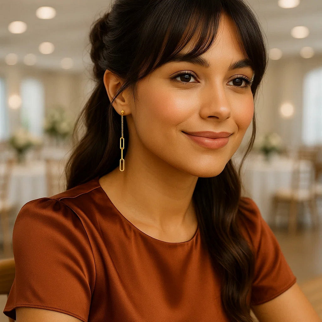 14k yellow gold modern dangle earrings featuring elegant chain link design for a luxurious touch.