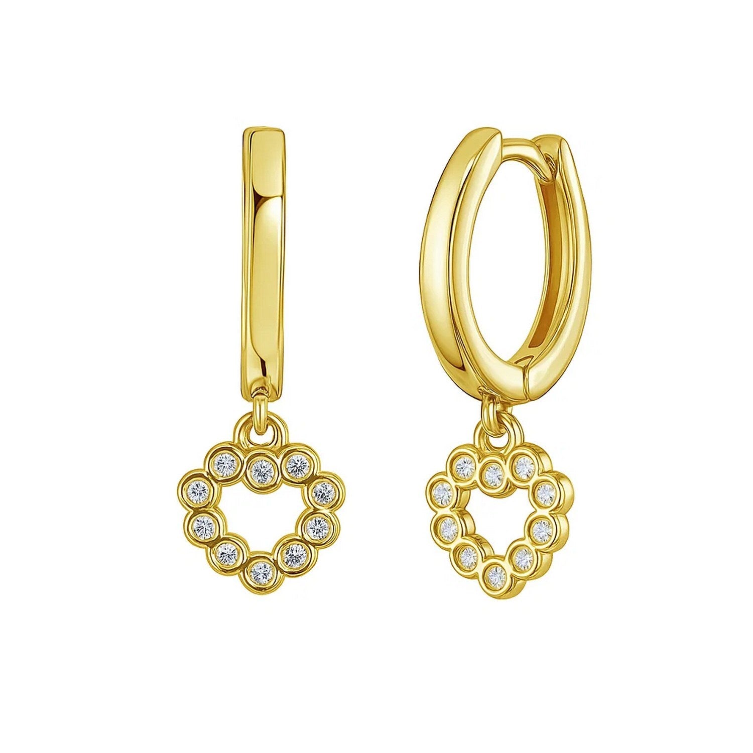 14k yellow gold petite diamond heart stud earrings with modern design, perfect for elegant everyday wear.