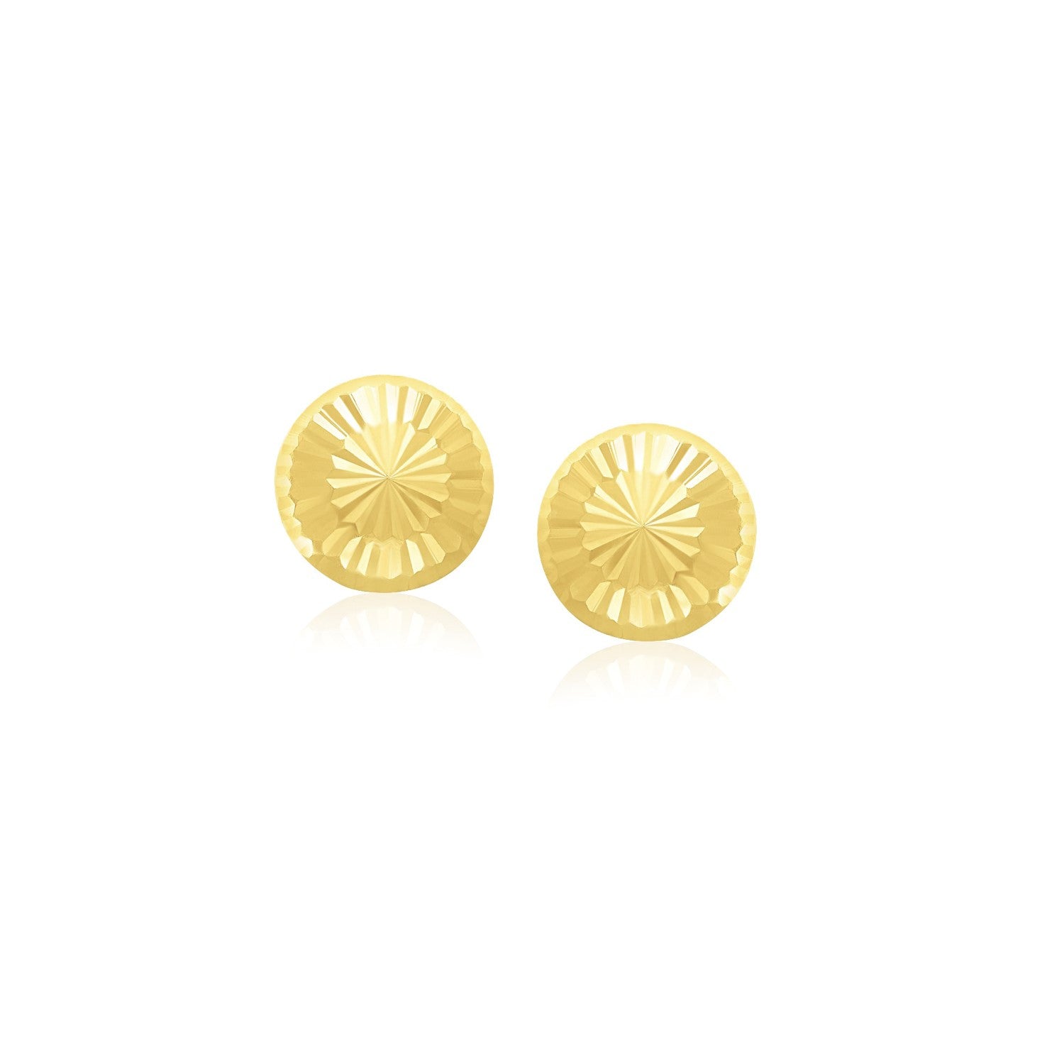 14k yellow gold textured flat style stud earrings featuring elegant diamond accents for a contemporary look.