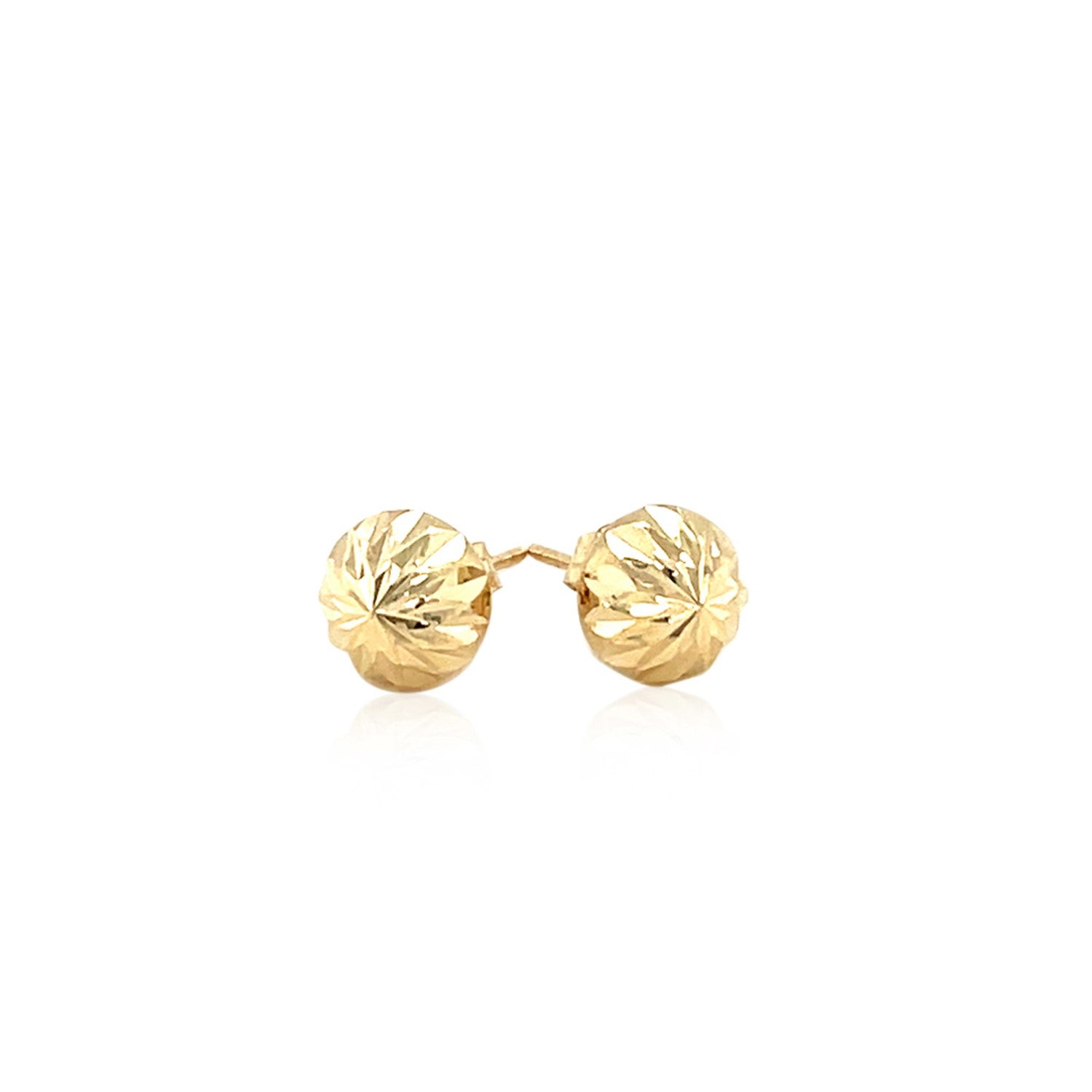 14k yellow gold textured flat style stud earrings featuring elegant diamond accents for a contemporary look.