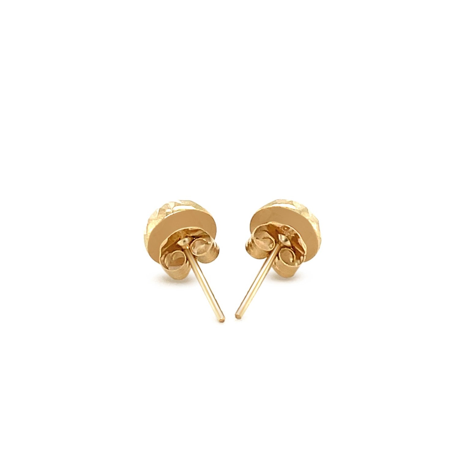 14k yellow gold textured flat style stud earrings featuring elegant diamond accents for a contemporary look.