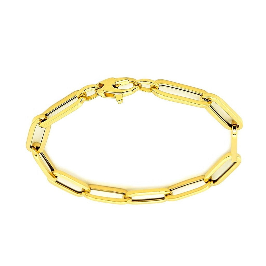 14K yellow gold extra wide paperclip chain bracelet, contemporary design with elegant link details.