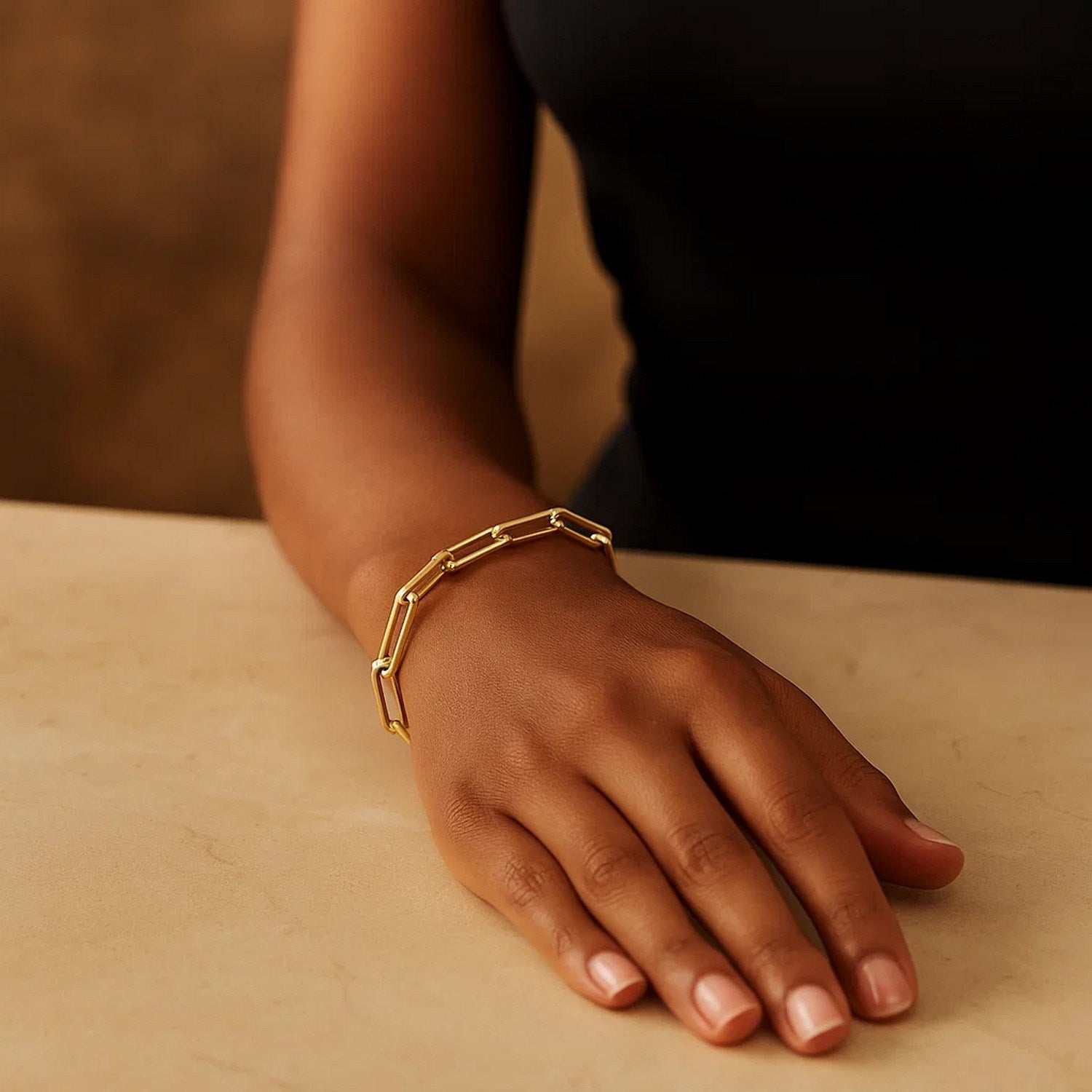 14K yellow gold extra wide paperclip chain bracelet with contemporary link design, perfect for elegant layering.