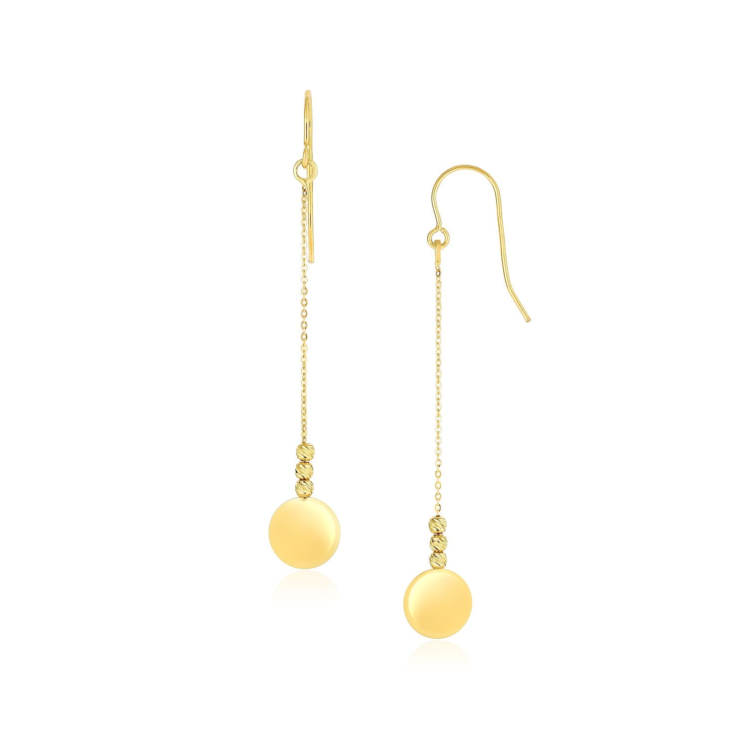 14k yellow gold polished drop earrings featuring elegant diamond accents and a modern chain design.